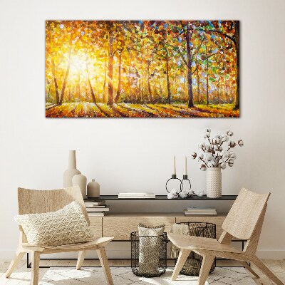 Glasbild Goldener Herbst im Wald