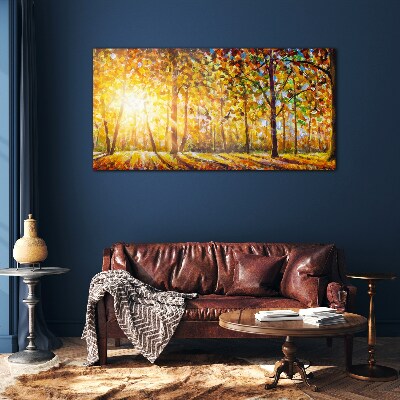 Glasbild Goldener Herbst im Wald
