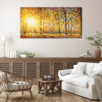 Glasbild Goldener Herbst im Wald