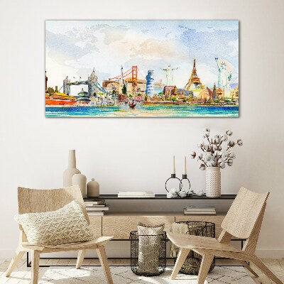 Glasbild Ikonen der Welt in Farben