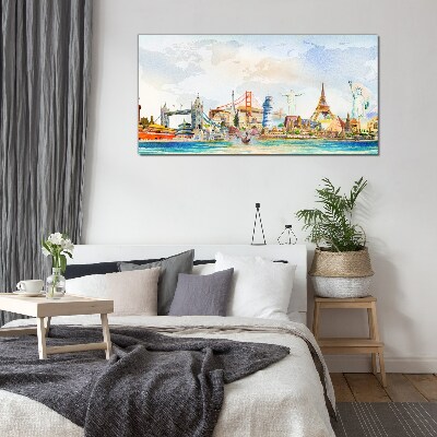 Glasbild Ikonen der Welt in Farben