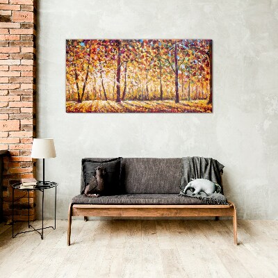 Glasbild Goldener Herbst im Wald