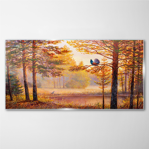 Glasbild Herbstlandschaft mit Vögeln