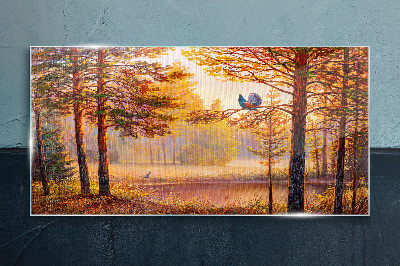 Glasbild Herbstlandschaft mit Vögeln
