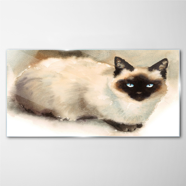 Glasbild Siamkatze in sanften Aquarellfarben