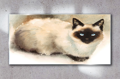 Glasbild Siamkatze in sanften Aquarellfarben