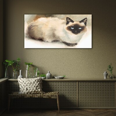 Glasbild Siamkatze in sanften Aquarellfarben