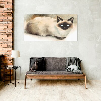 Glasbild Siamkatze in sanften Aquarellfarben
