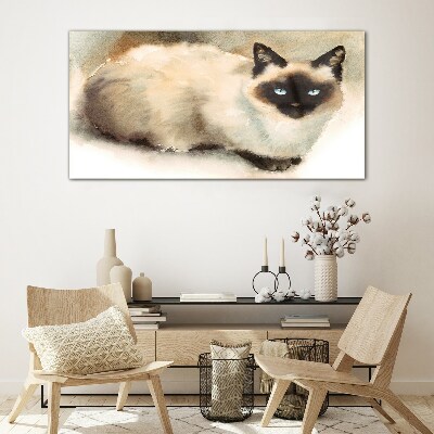 Glasbild Siamkatze in sanften Aquarellfarben