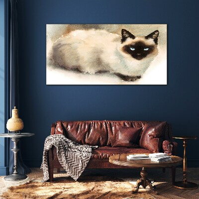 Glasbild Siamkatze in sanften Aquarellfarben