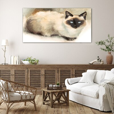 Glasbild Siamkatze in sanften Aquarellfarben
