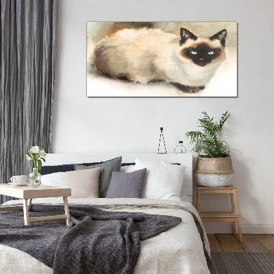 Glasbild Siamkatze in sanften Aquarellfarben