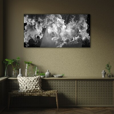 Glasbild Dynamische Wolken in Schwarz und Weiß