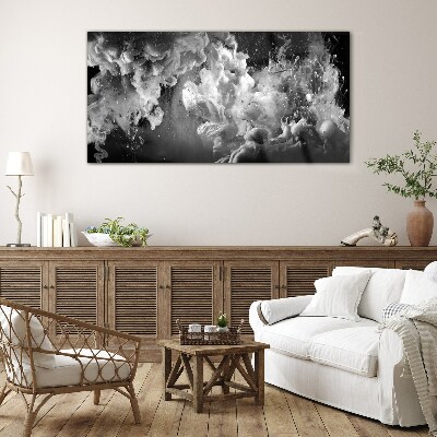 Glasbild Dynamische Wolken in Schwarz und Weiß