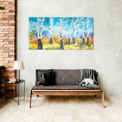 Bild auf glas Birken in lebendiger Landschaft