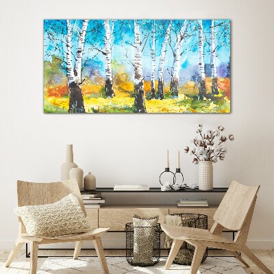 Bild auf glas Birken in lebendiger Landschaft