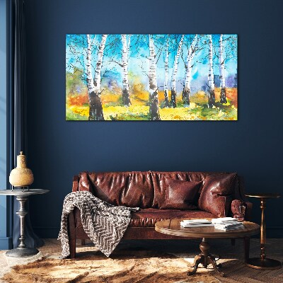 Bild auf glas Birken in lebendiger Landschaft