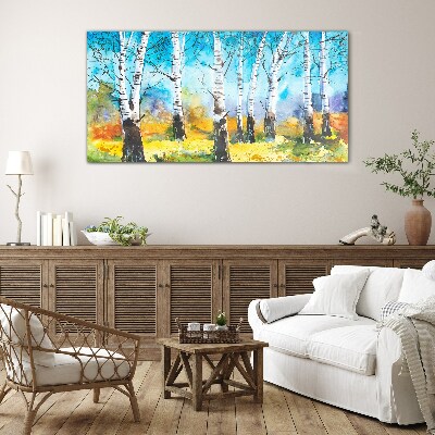Bild auf glas Birken in lebendiger Landschaft