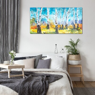 Bild auf glas Birken in lebendiger Landschaft