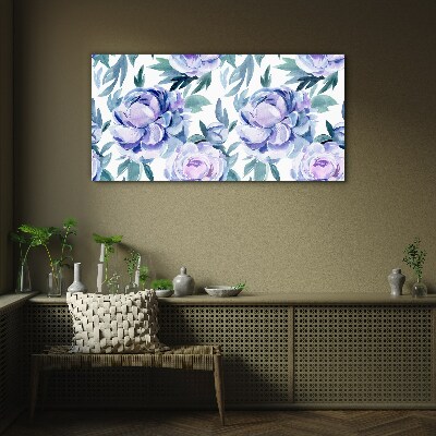 Bild auf glas drucken Blumenlandschaft in Lilatönen