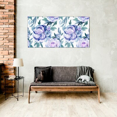 Bild auf glas drucken Blumenlandschaft in Lilatönen