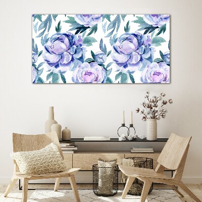 Bild auf glas drucken Blumenlandschaft in Lilatönen