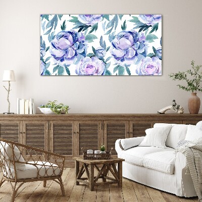 Bild auf glas drucken Blumenlandschaft in Lilatönen