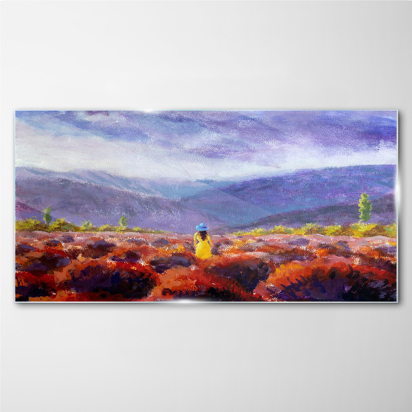 Glasbild Landschaft in Lilatönen