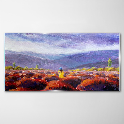 Glasbild Landschaft in Lilatönen