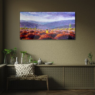 Glasbild Landschaft in Lilatönen