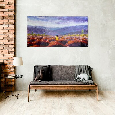 Glasbild Landschaft in Lilatönen