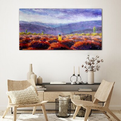 Glasbild Landschaft in Lilatönen