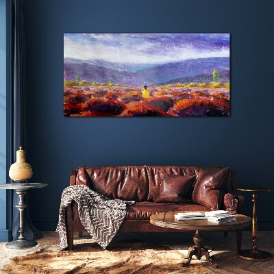 Glasbild Landschaft in Lilatönen