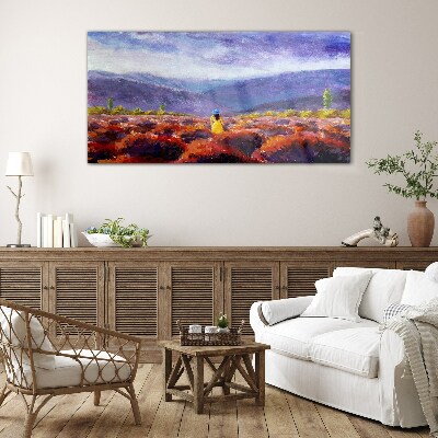 Glasbild Landschaft in Lilatönen