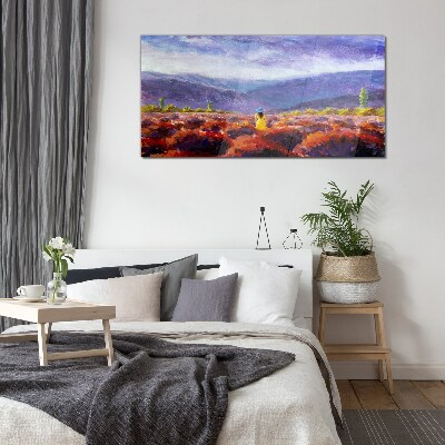 Glasbild Landschaft in Lilatönen