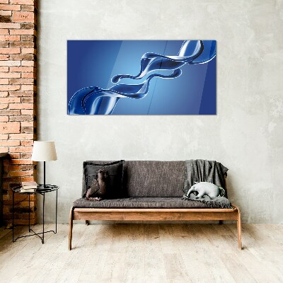 Glasbild Wellen aus blauem Glas