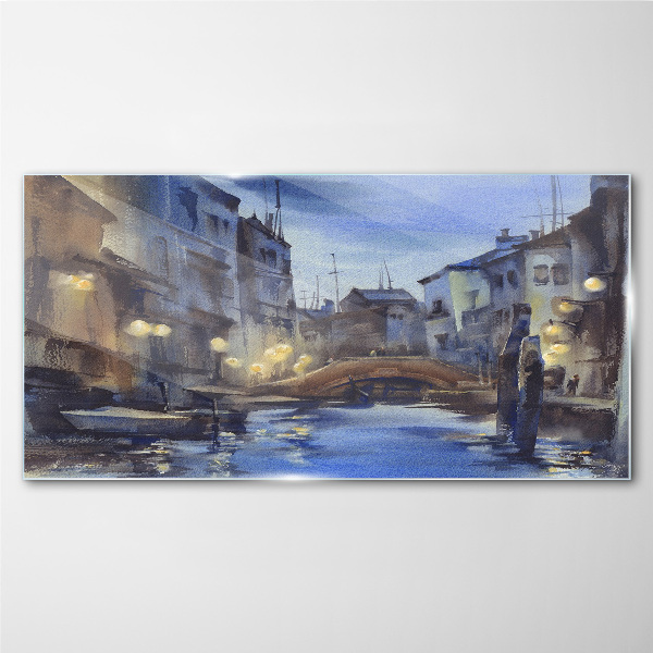 Glasbild Abendlandschaft über dem Wasser