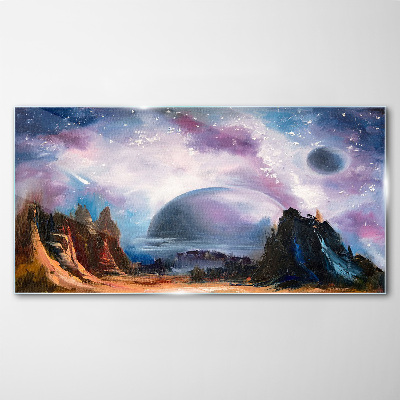 Glasbild Weltraumlandschaft mit einem Planeten