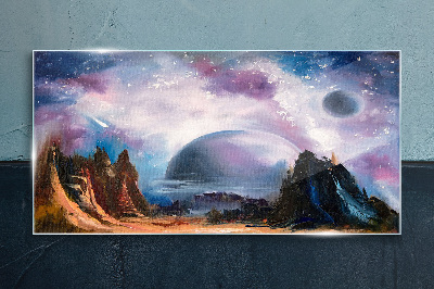 Glasbild Weltraumlandschaft mit einem Planeten