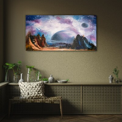 Glasbild Weltraumlandschaft mit einem Planeten