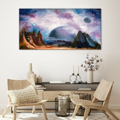 Glasbild Weltraumlandschaft mit einem Planeten