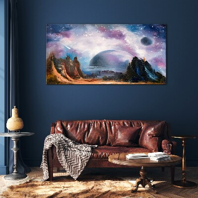 Glasbild Weltraumlandschaft mit einem Planeten