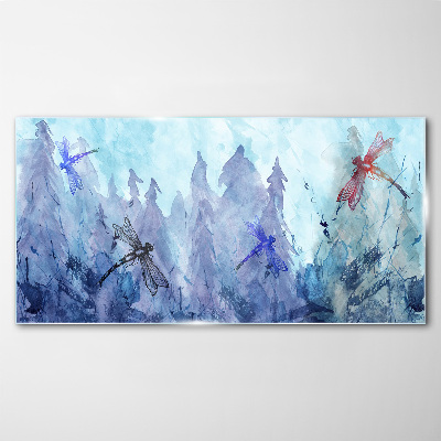 Glasbild Schlanke Libellen in einer Waldlandschaft