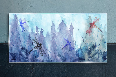 Glasbild Schlanke Libellen in einer Waldlandschaft