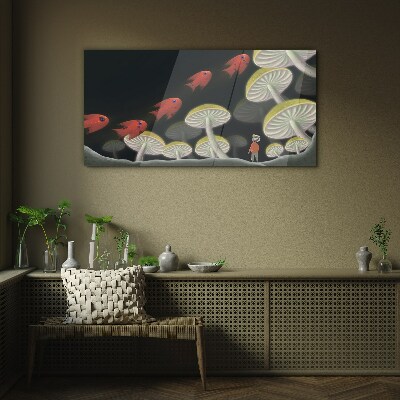 Glasbild Die fantastische Welt der Fische und Pilze