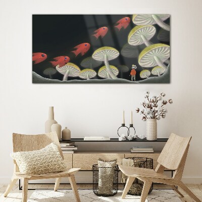 Glasbild Die fantastische Welt der Fische und Pilze