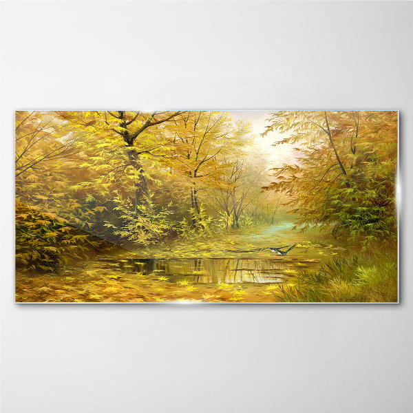 Glasbild Wald Fluss Herbst Natur