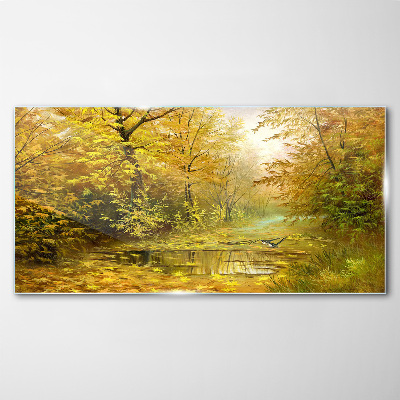 Glasbild Goldener Herbst am Teich