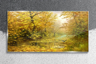 Glasbild Wald Fluss Herbst Natur