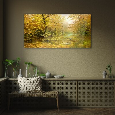 Glasbild Goldener Herbst am Teich